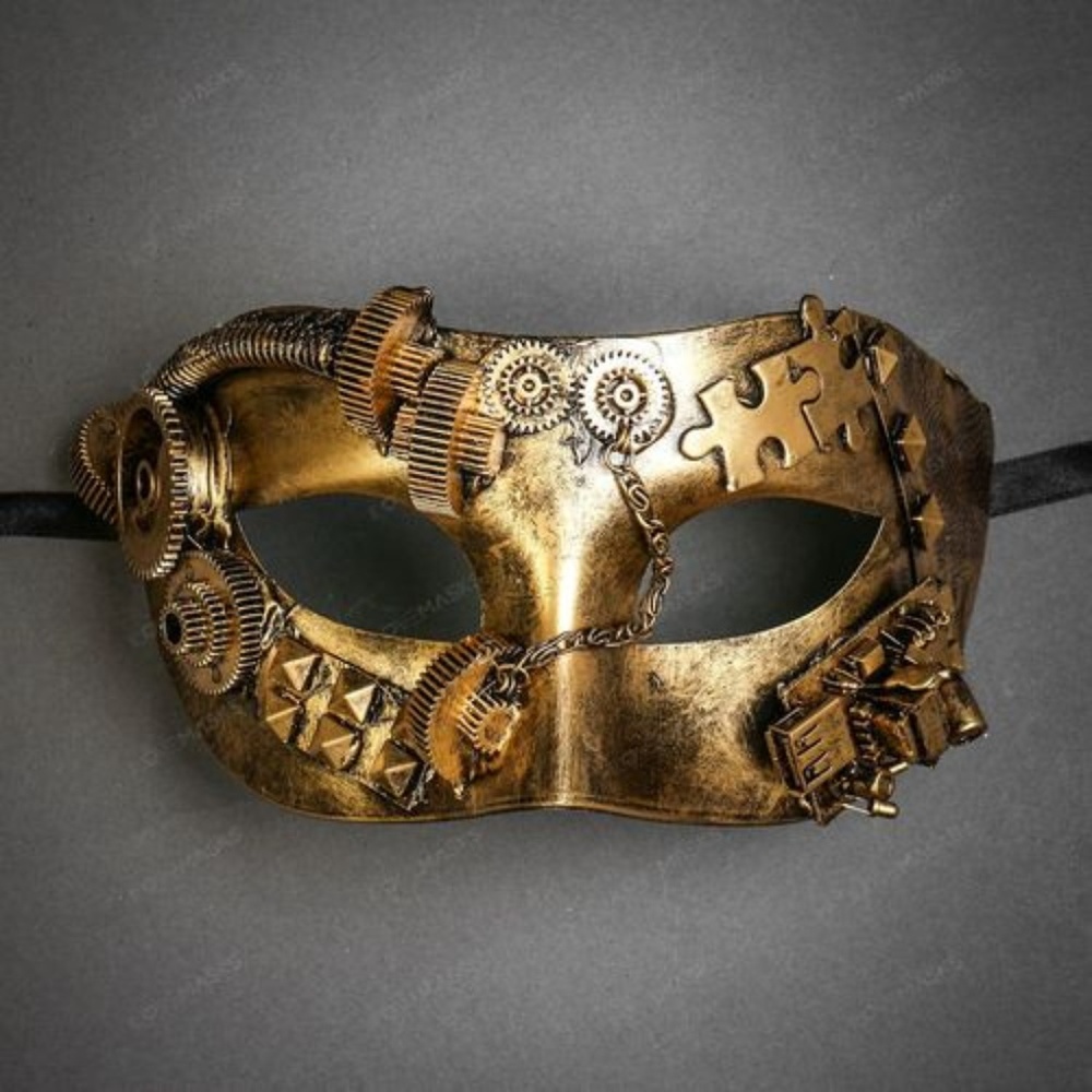 Steampunk Masquerade Half Face Eye Mask - Gold